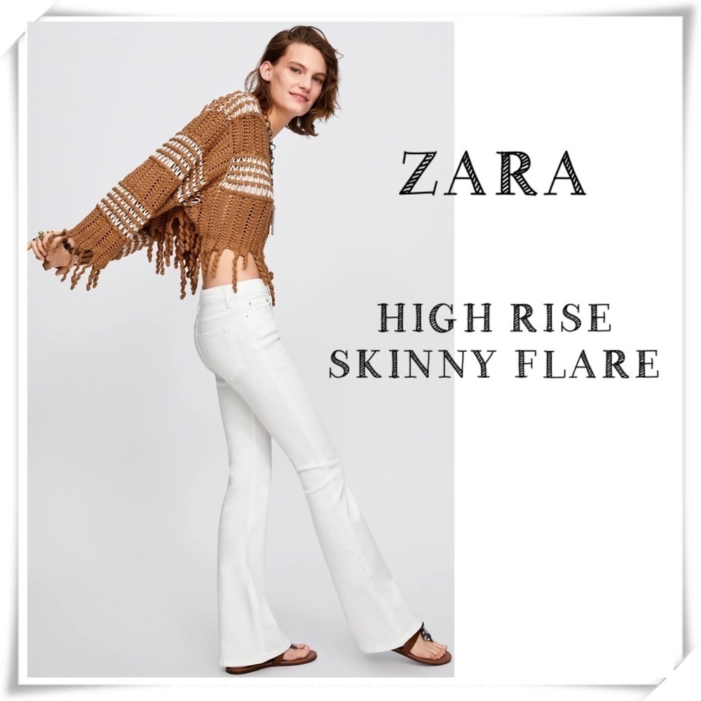 ZARA High Rise Full Length Skinny Flare Jeans in White Size 8 New with Tags